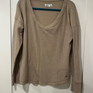 Hollister Beige Waffle Knit Long Sleeve Top Sweater Size M